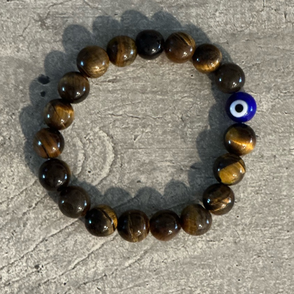 Pink tiger Eye & Evil Eye Bracelet